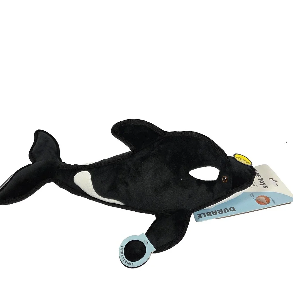 Tuff Toys Orca Whale Dog Toy 17 Inch Black Plush Squeaky Durable Reinforced New